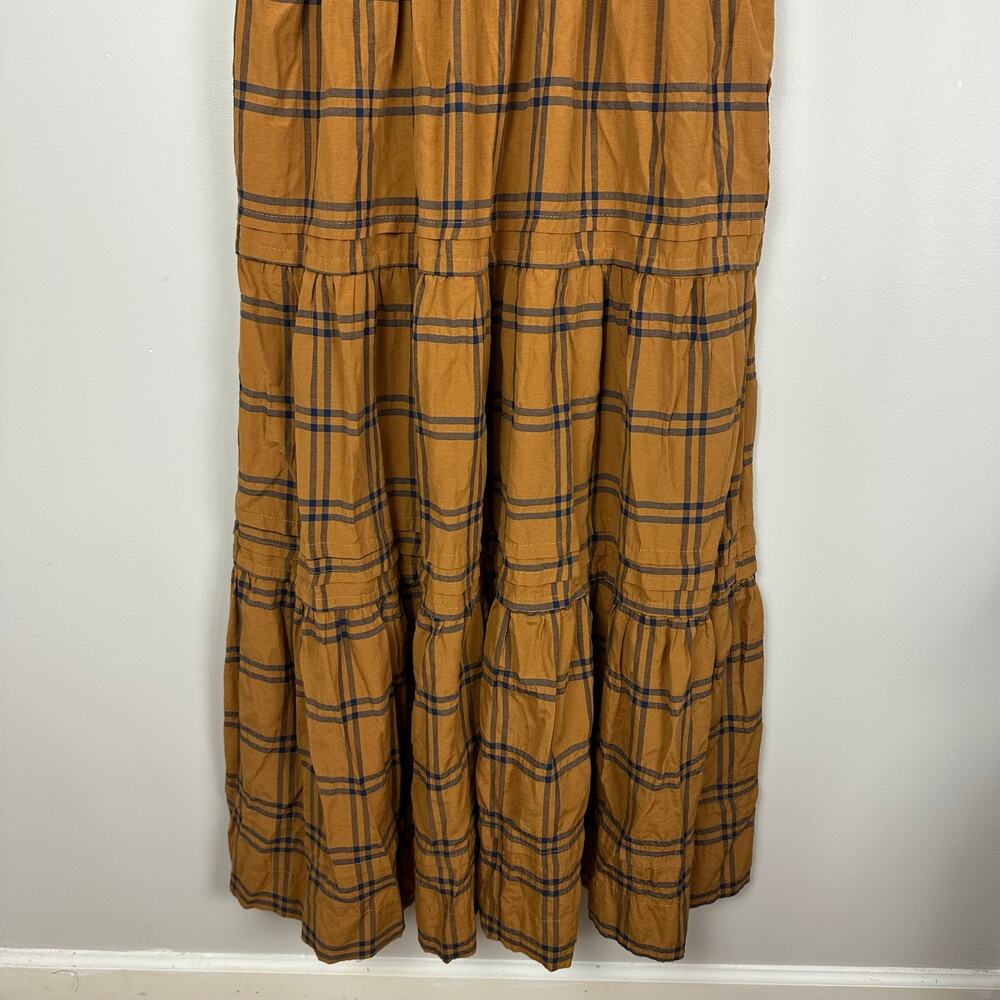 Maeve by Anthropologie Sumerset Camel Plaid Tiered Maxi Dress M Prairie Fall - Picture 13 of 16
